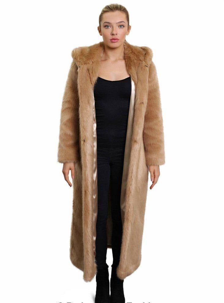 Womens Iconic Faux Fur Hooded Long Coat