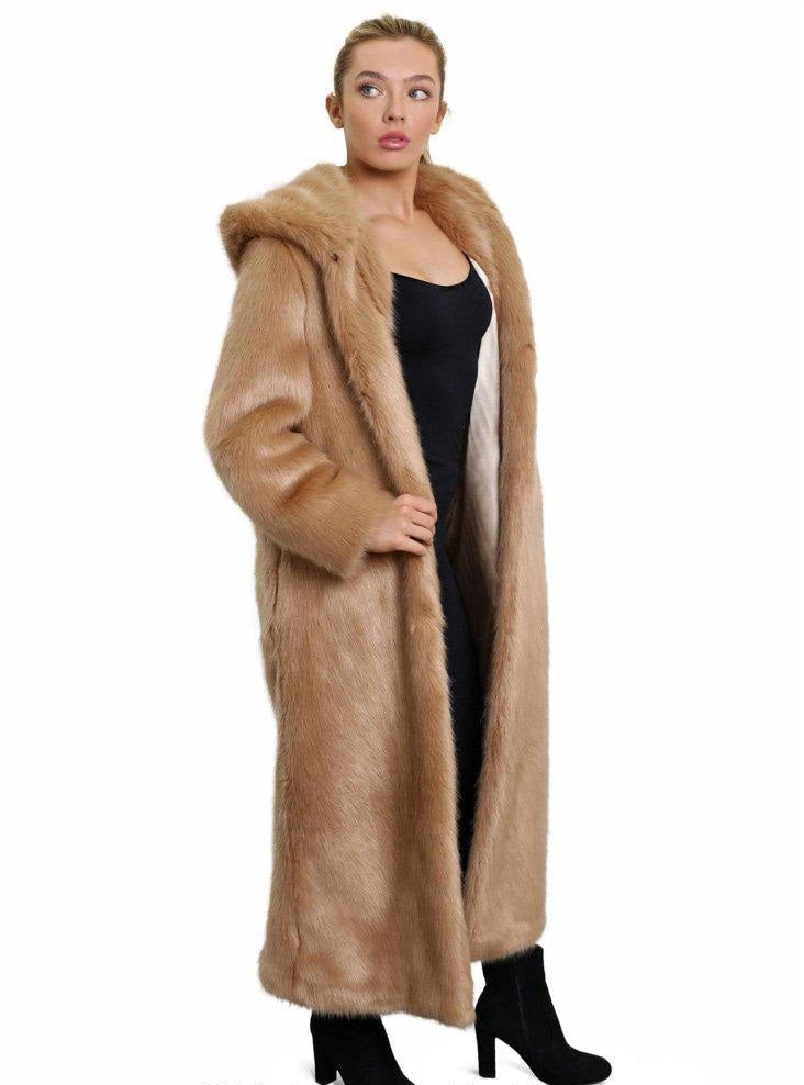 Womens Iconic Faux Fur Hooded Long Coat