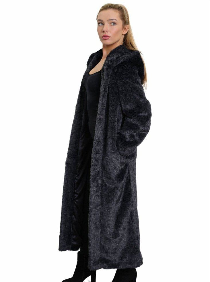 Womens Iconic Faux Fur Hooded Long Coat