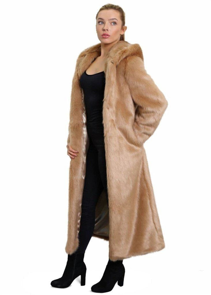 Womens Iconic Faux Fur Hooded Long Coat