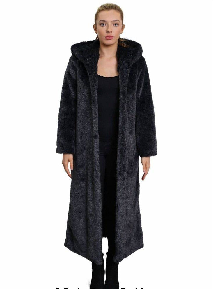 Womens Iconic Faux Fur Hooded Long Coat