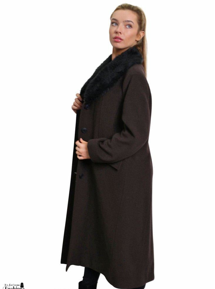 Oversized Faux Fur Collar Long Coat
