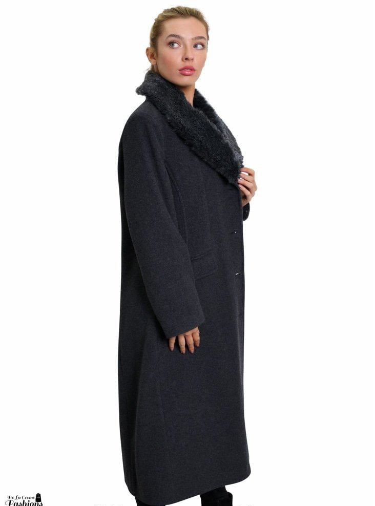 Oversized Faux Fur Collar Long Coat
