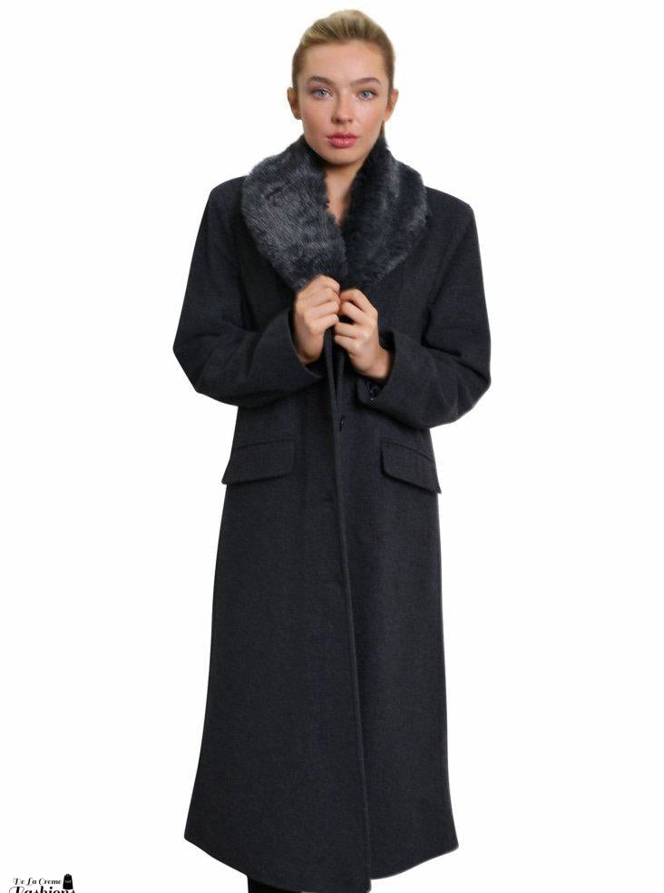 Oversized Faux Fur Collar Long Coat