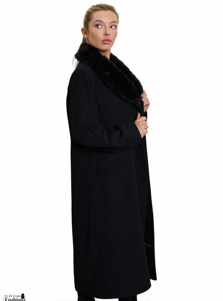 Oversized Faux Fur Collar Long Coat