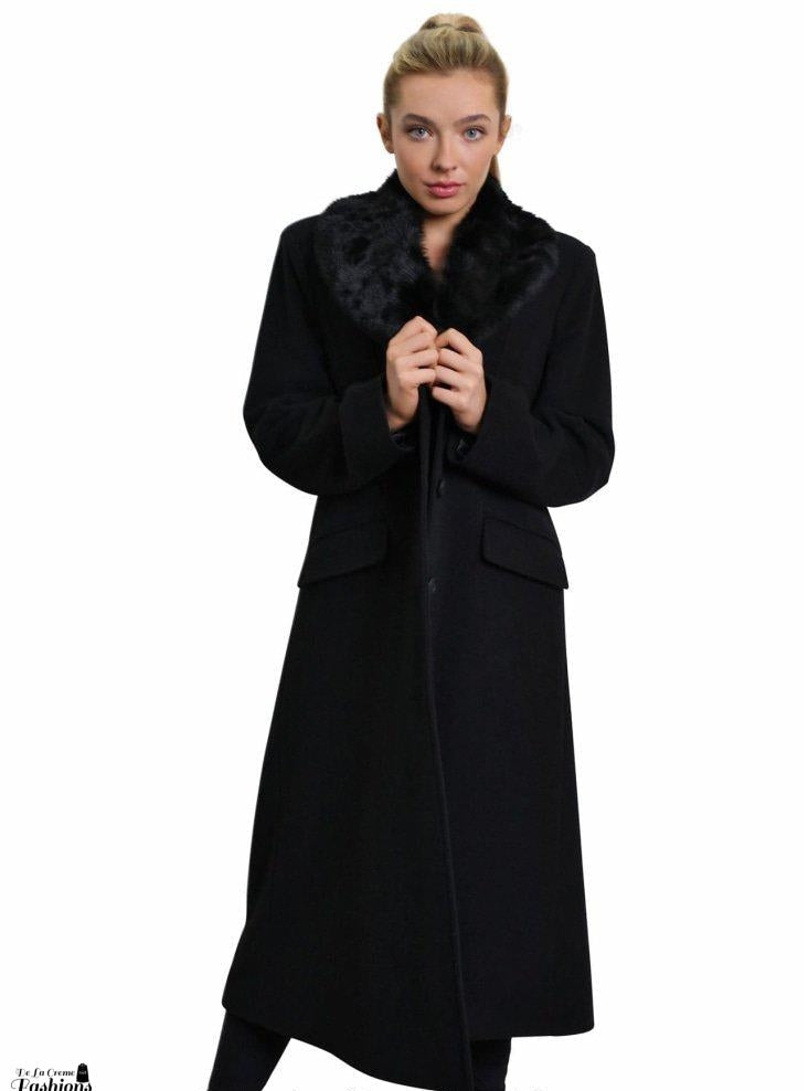 Oversized Faux Fur Collar Long Coat