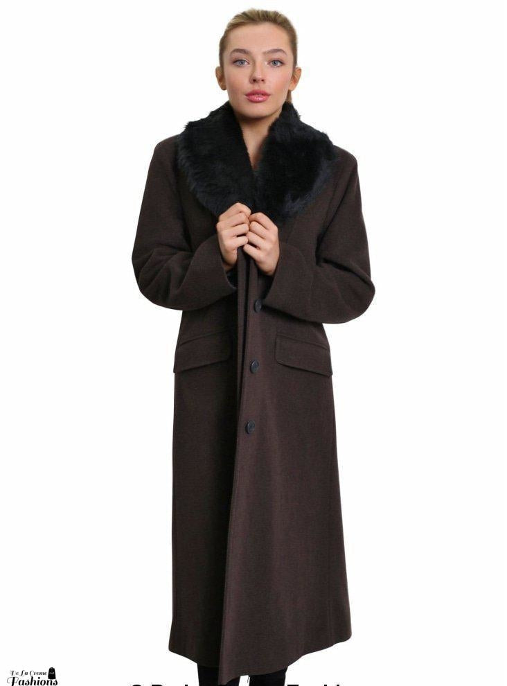 Oversized Faux Fur Collar Long Coat