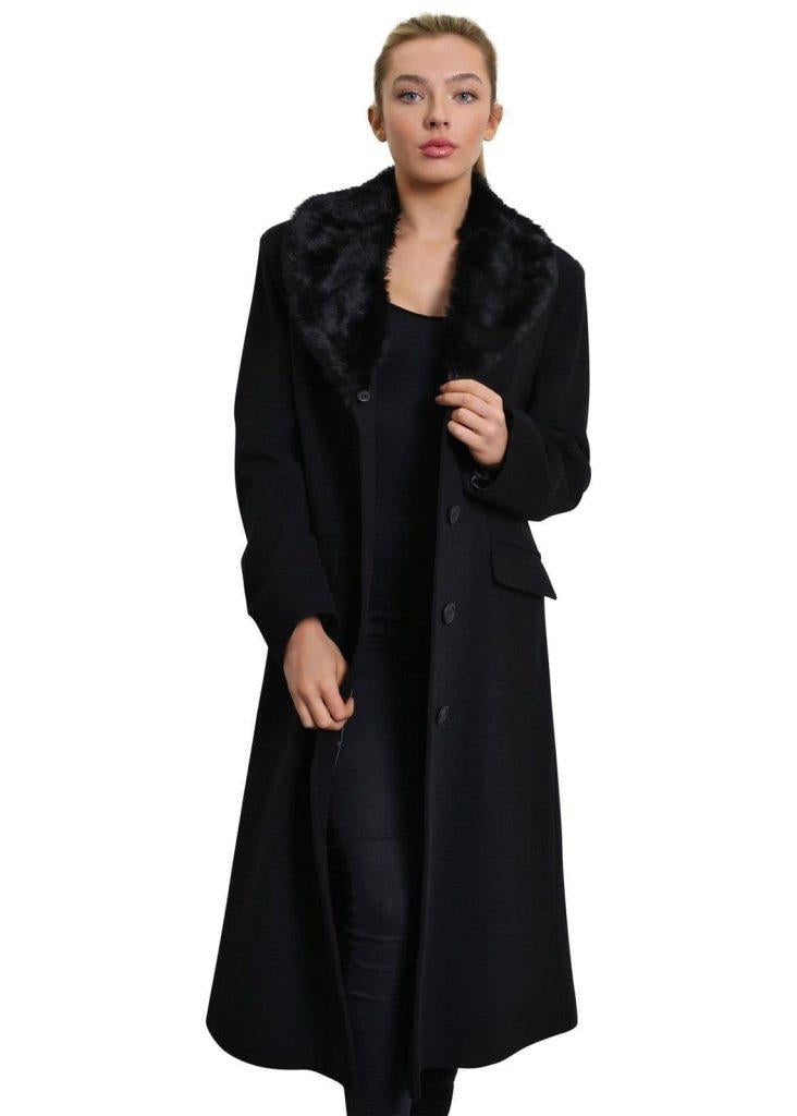 Oversized Faux Fur Collar Long Coat