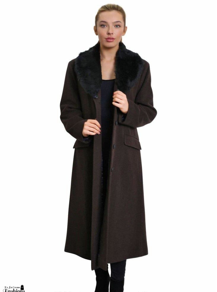 Oversized Faux Fur Collar Long Coat