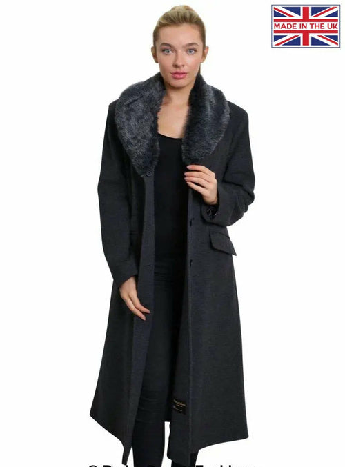 Oversized Faux Fur Collar Long Coat