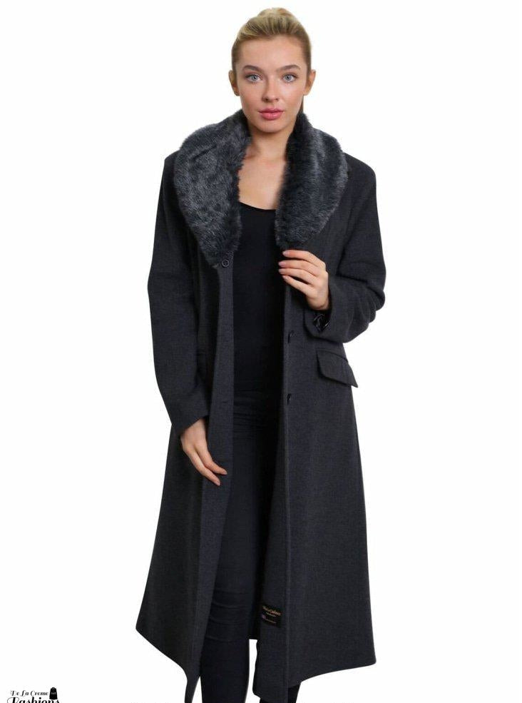 Oversized Faux Fur Collar Long Coat