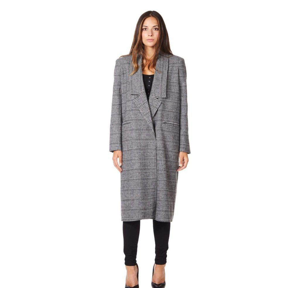 Womens Prince Of Wales Check Wrap Long Coat