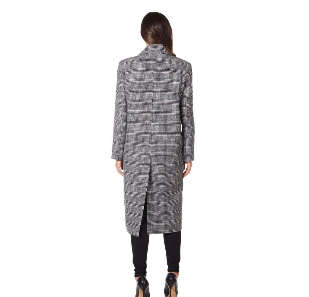 Womens Prince Of Wales Check Wrap Long Coat