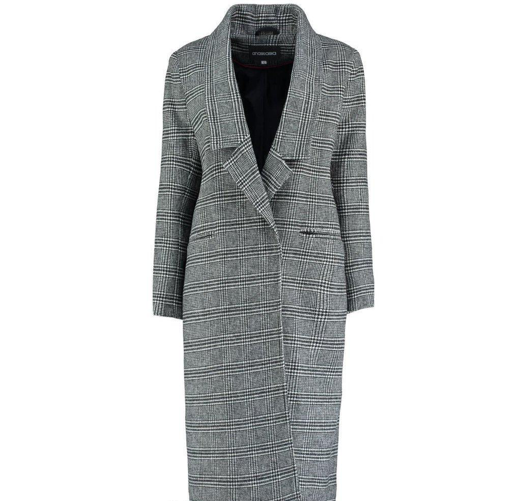 Womens Prince Of Wales Check Wrap Long Coat