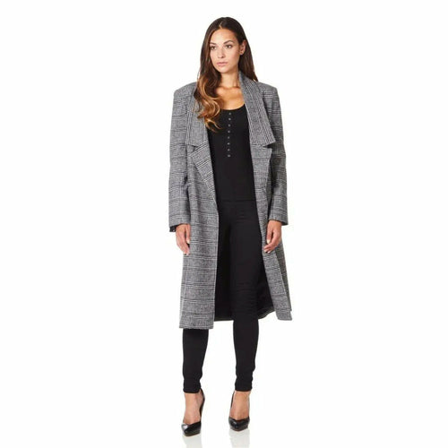 Womens Prince Of Wales Check Wrap Long Coat