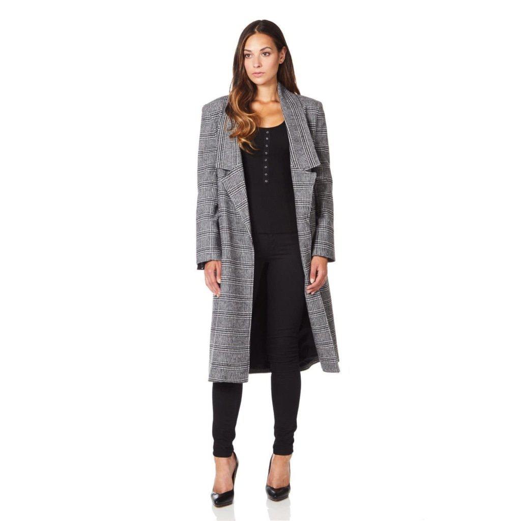 Womens Prince Of Wales Check Wrap Long Coat