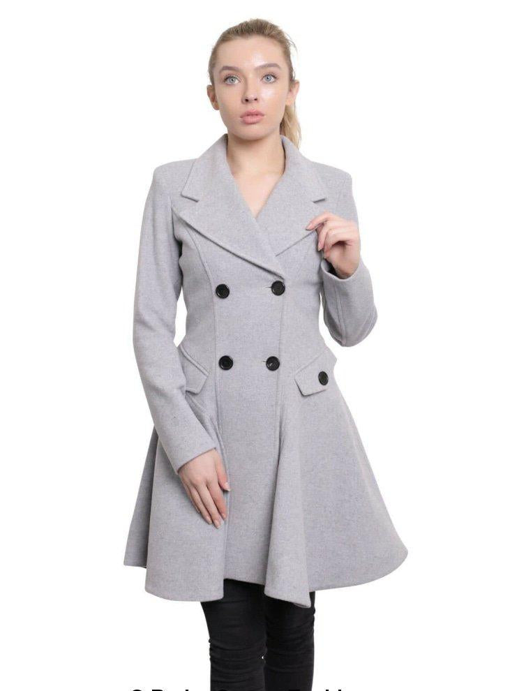 Wool Blend Double Breasted Skater Coat