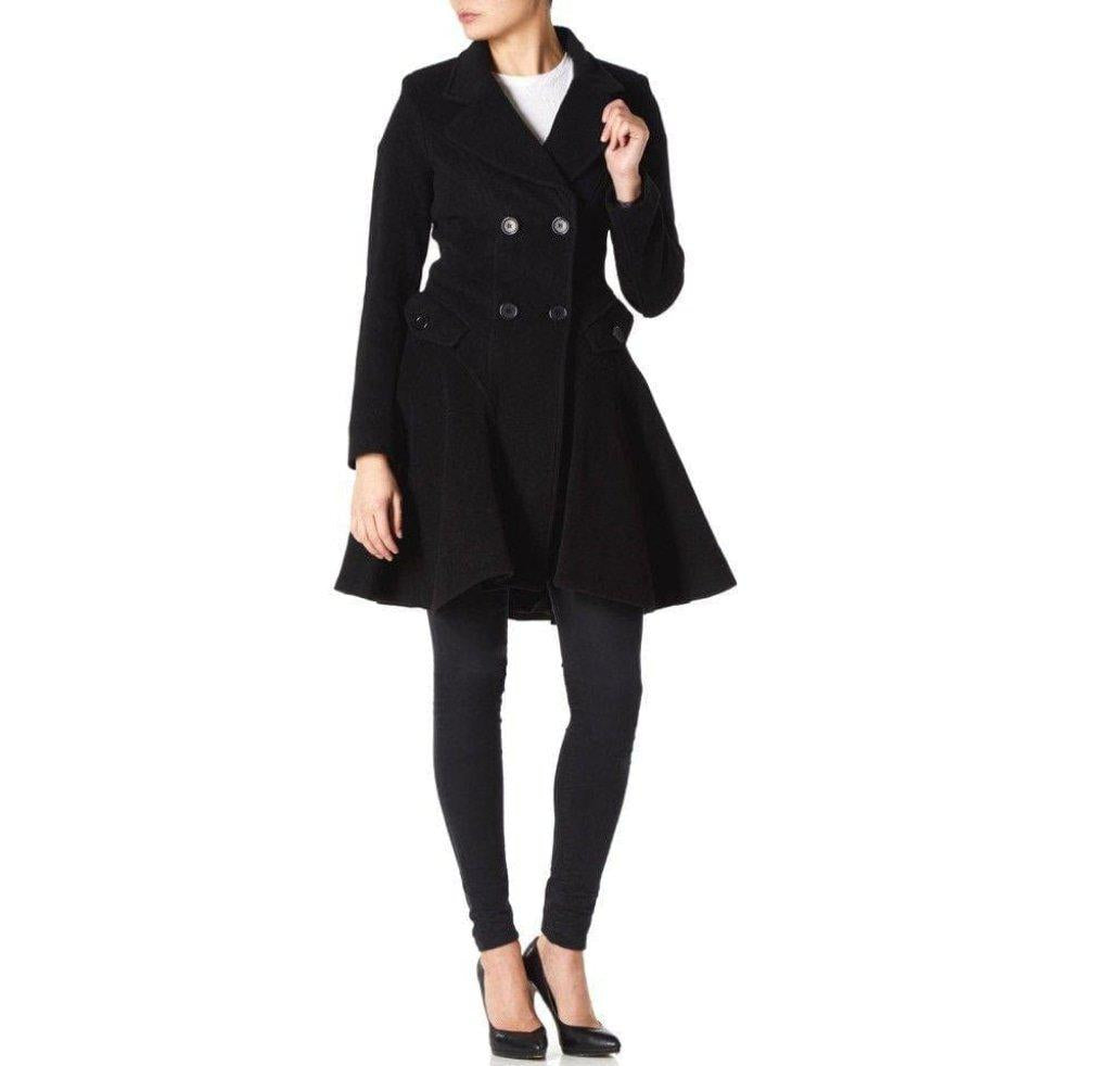 Wool Blend Double Breasted Skater Coat