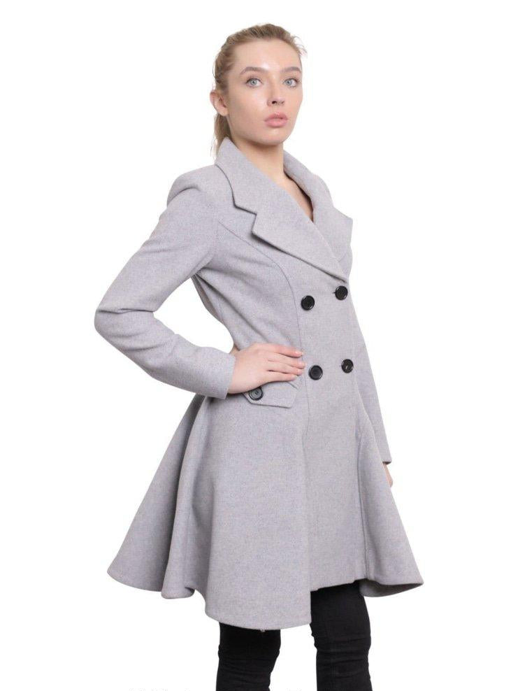 Wool Blend Double Breasted Skater Coat