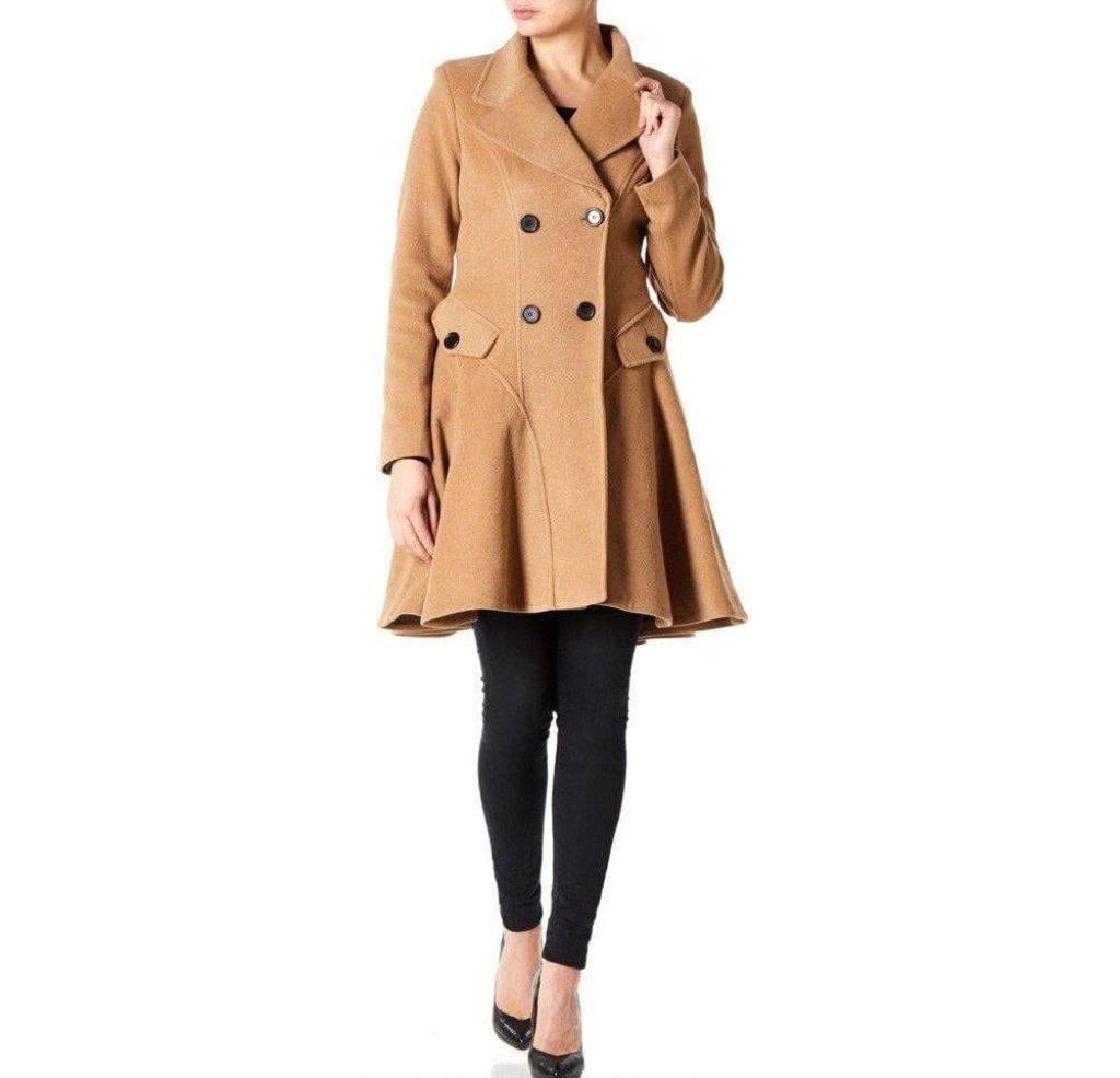 Wool Blend Double Breasted Skater Coat