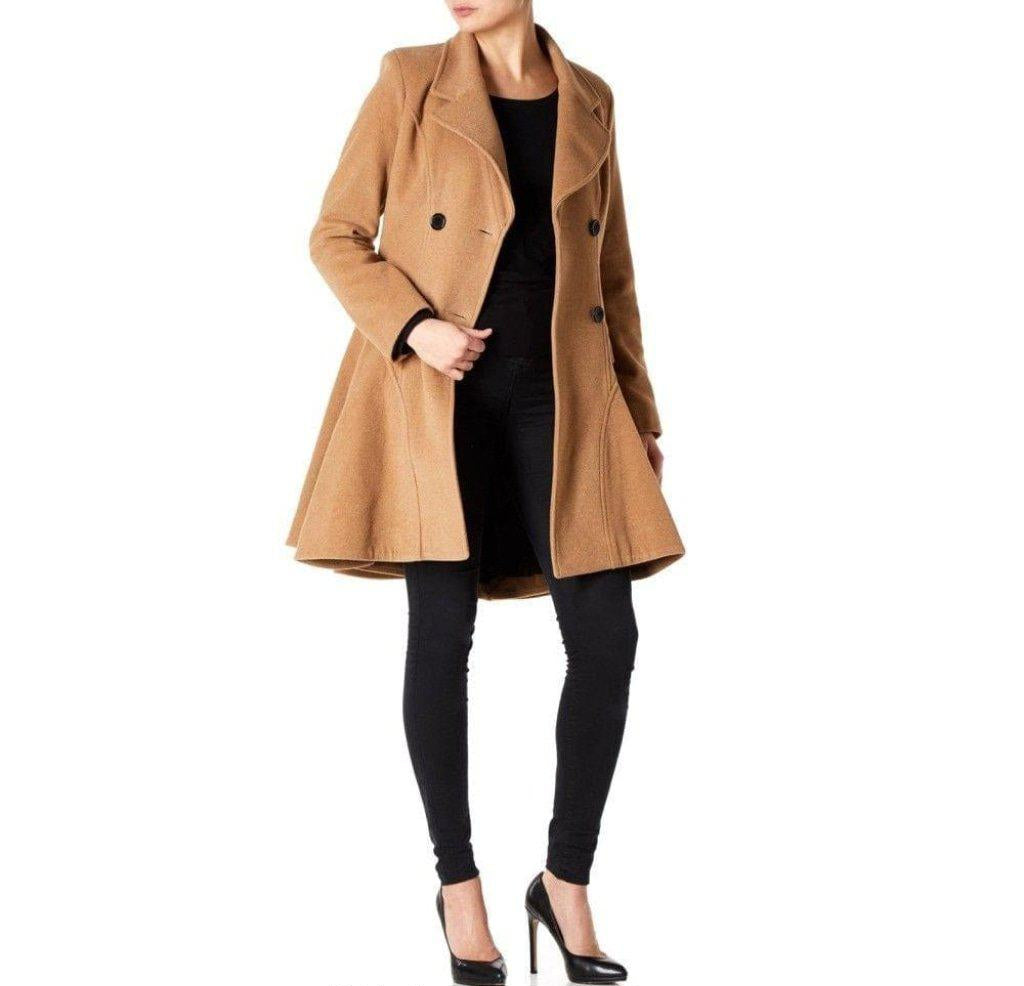 Wool Blend Double Breasted Skater Coat