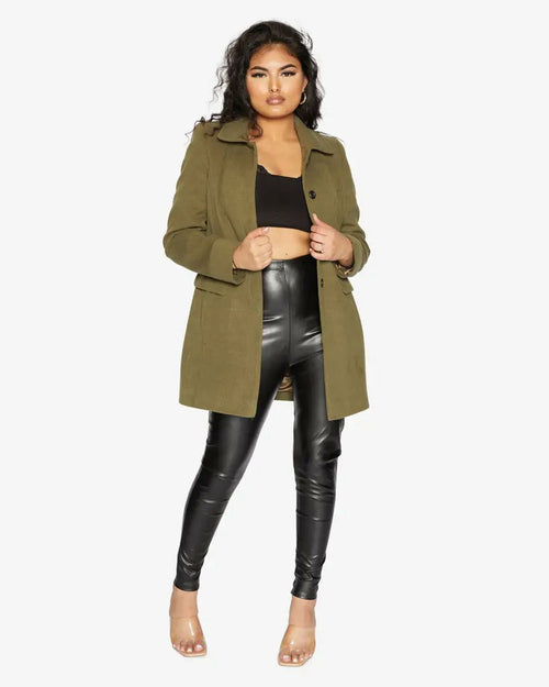 Womens Wool Blend Hip Length Covert Coat
