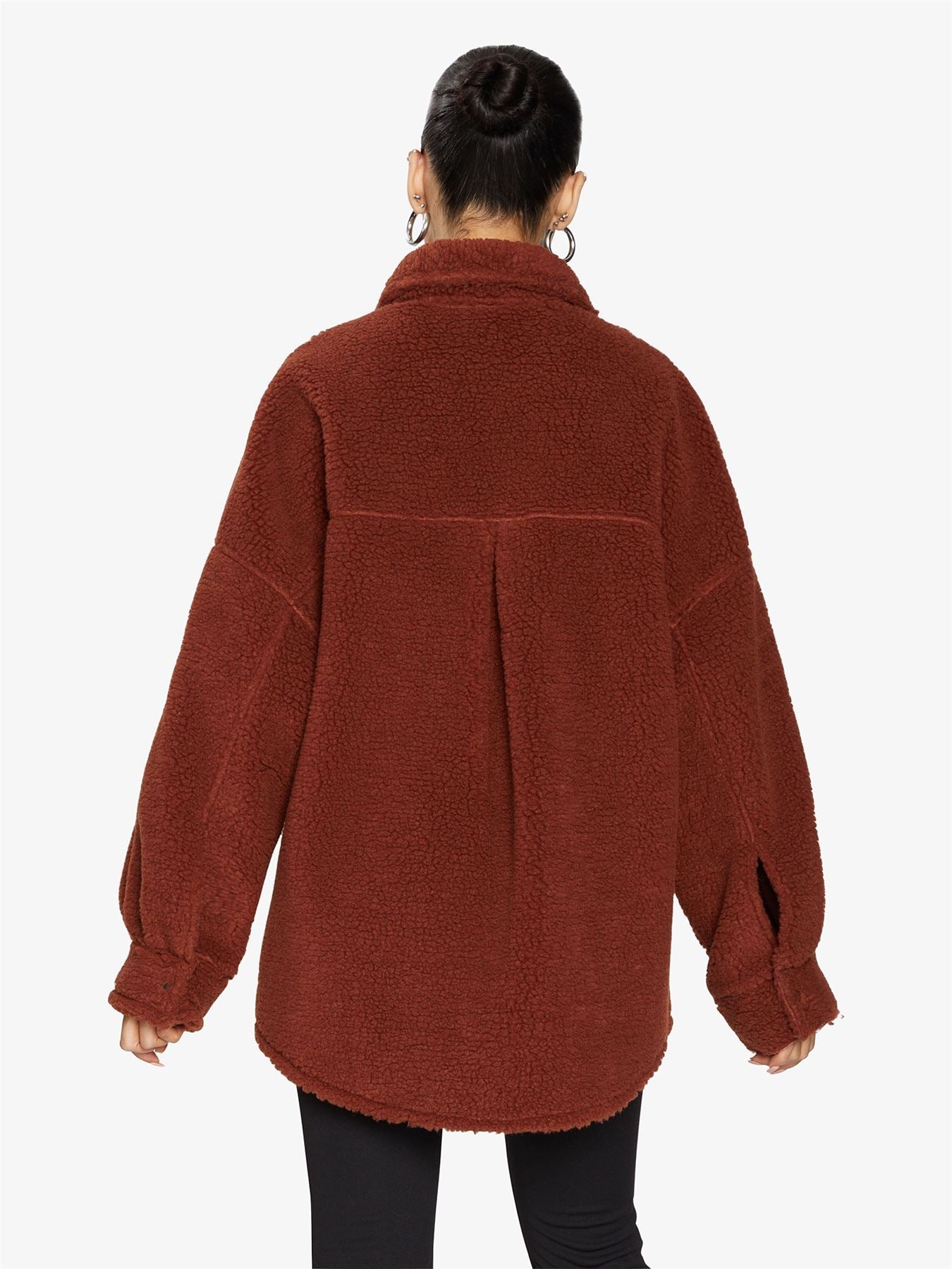 Oversized Borg Teddy Shacket with Patch Pockets