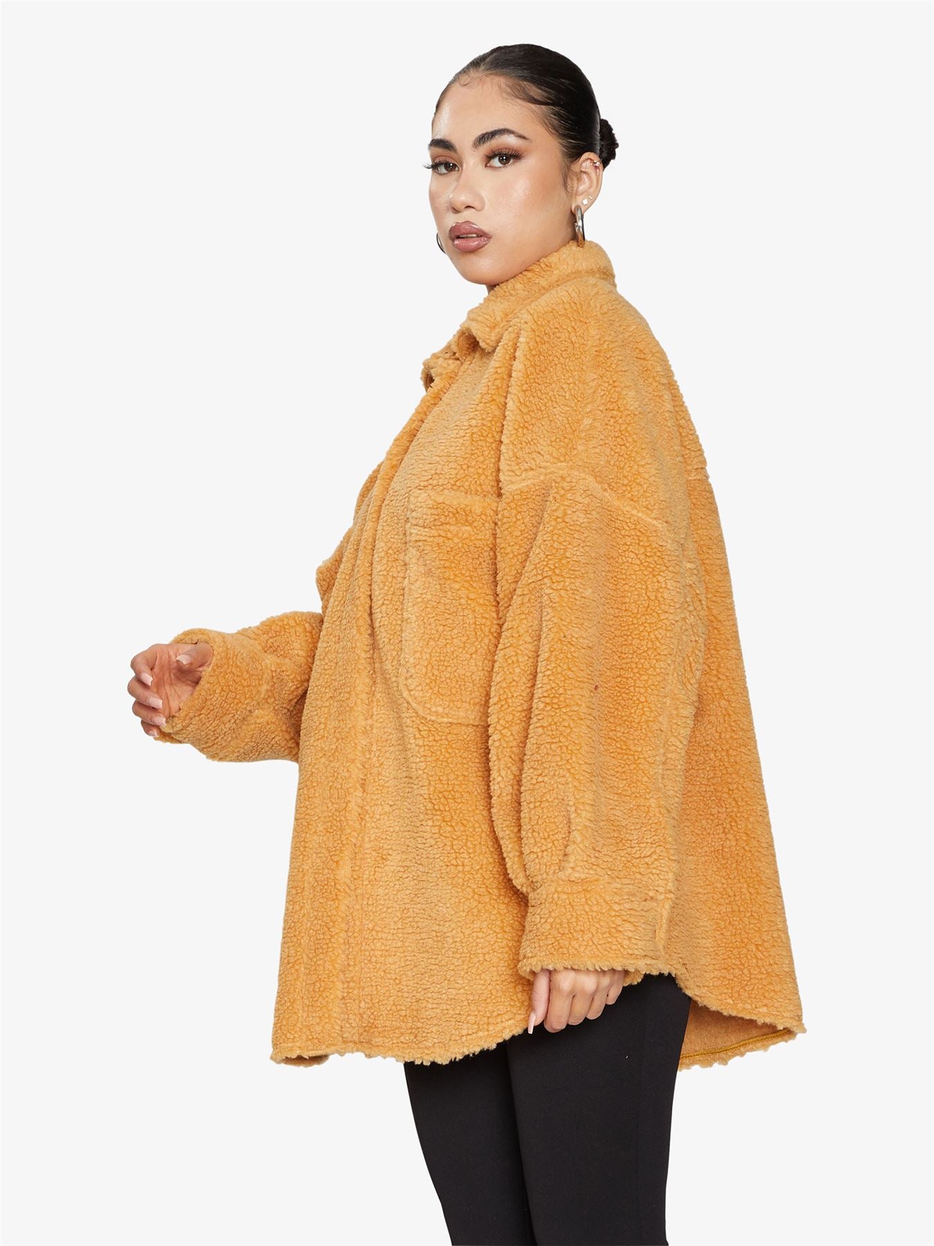 Oversized Borg Teddy Shacket with Patch Pockets