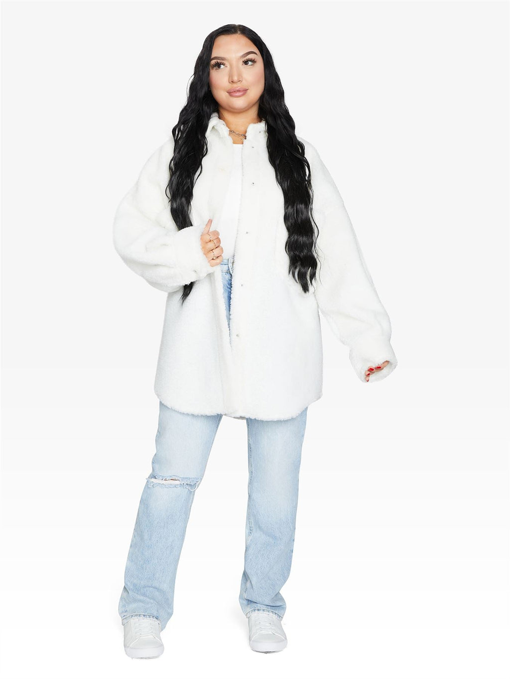 Oversized Borg Teddy Shacket with Patch Pockets