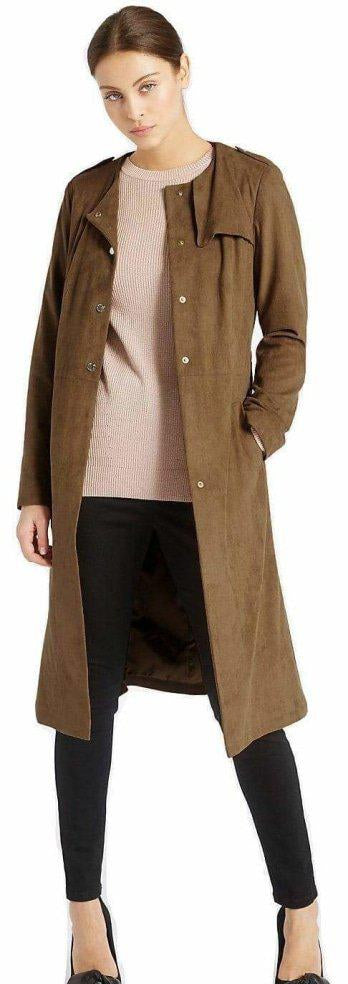 Womens Tan Brown Suedette Longline Duster Coat