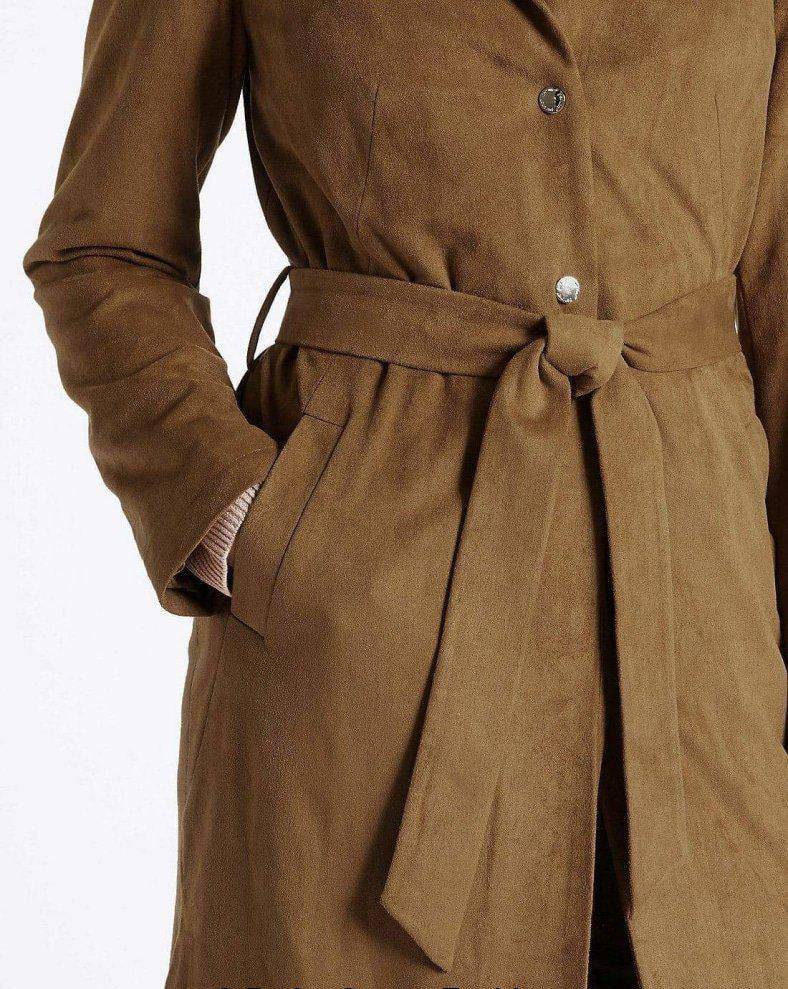 Womens Tan Brown Suedette Longline Duster Coat