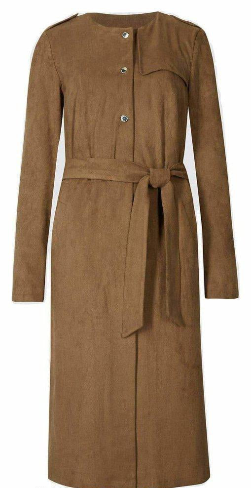 Womens Tan Brown Suedette Longline Duster Coat
