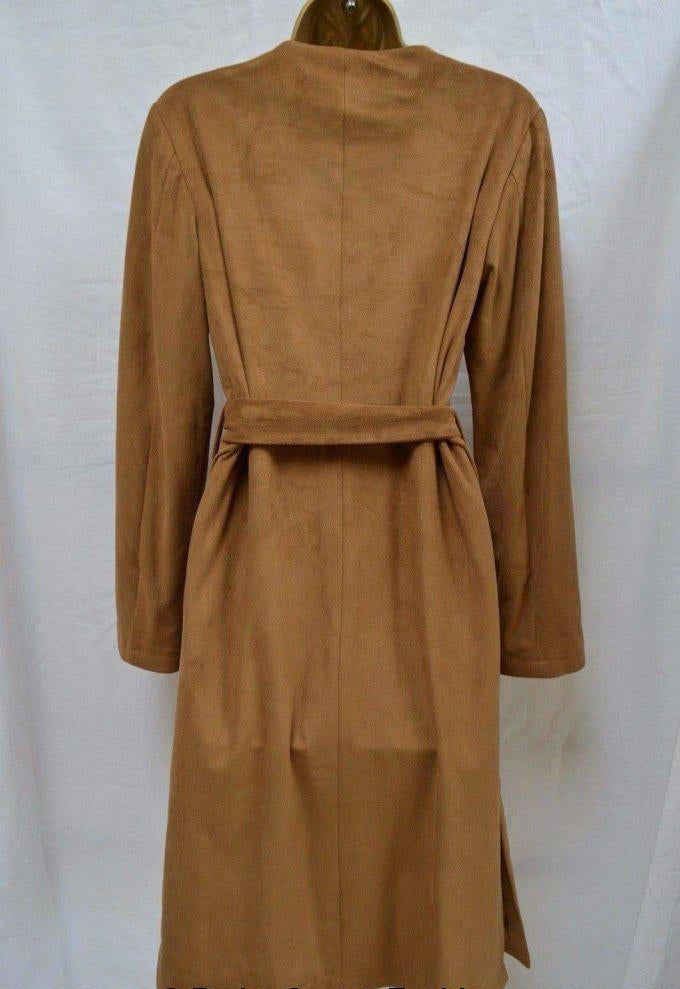 Womens Tan Brown Suedette Longline Duster Coat