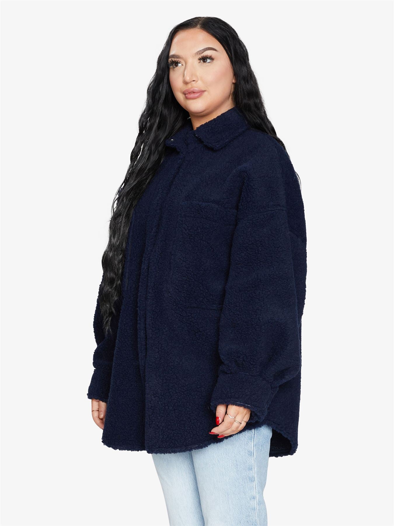 Oversized Borg Teddy Shacket with Patch Pockets