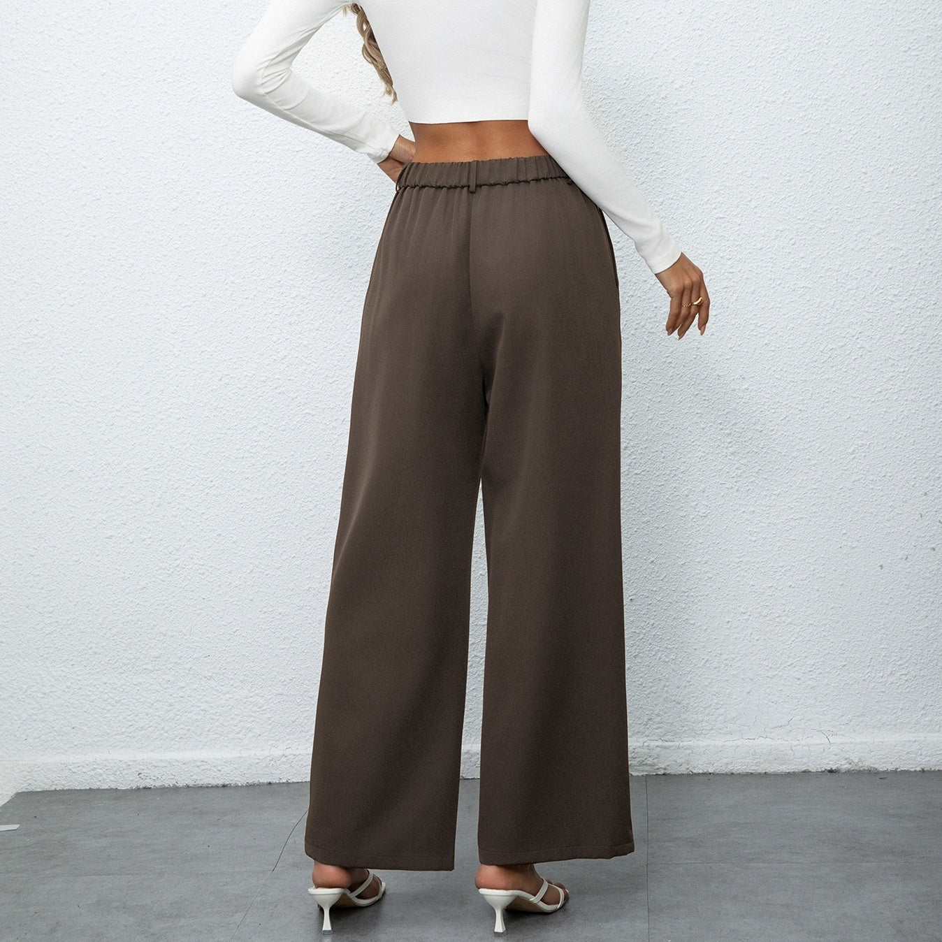 Women Solid Color Stylish Elegant Button Wide Leg Suit Pants