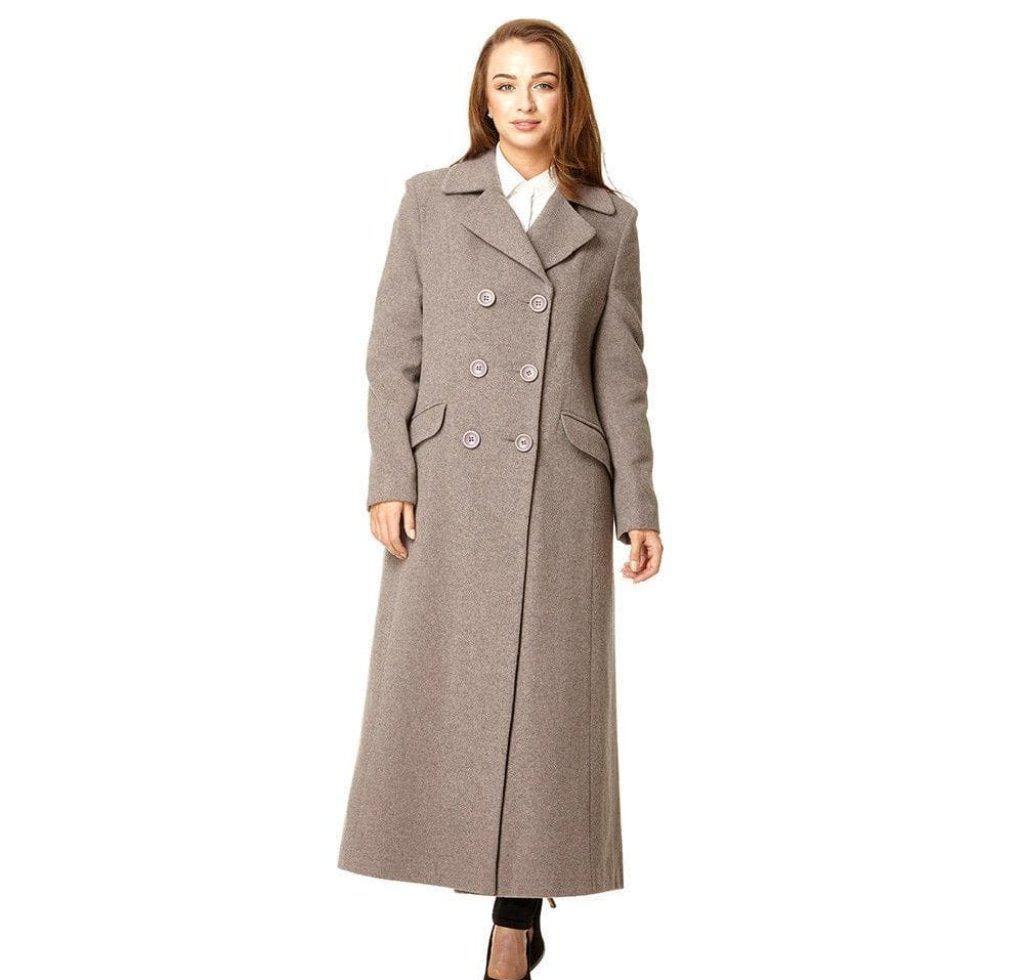 Wool Blend Double Breasted Long Coat