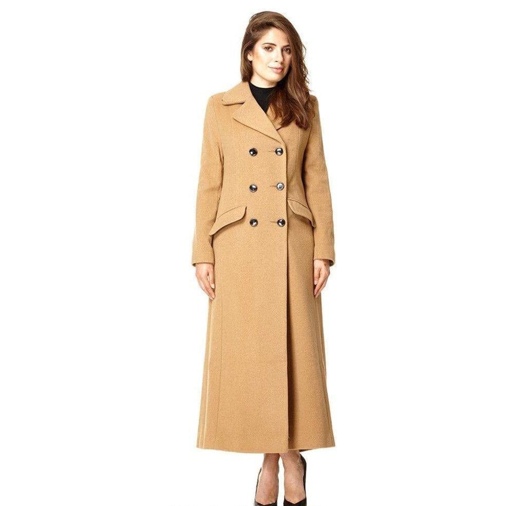 Wool Blend Double Breasted Long Coat