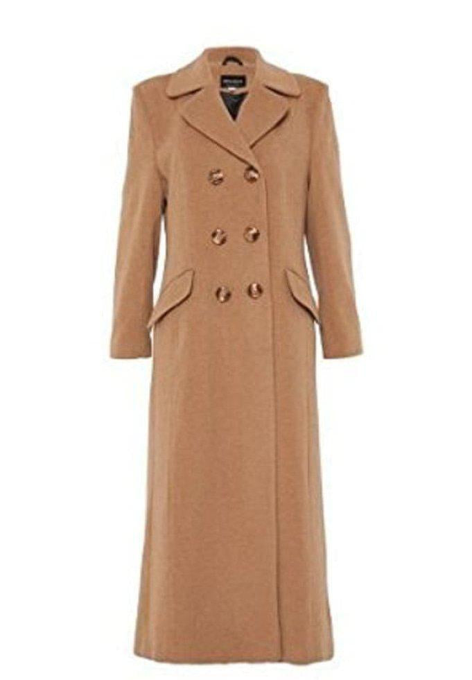 Wool Blend Double Breasted Long Coat
