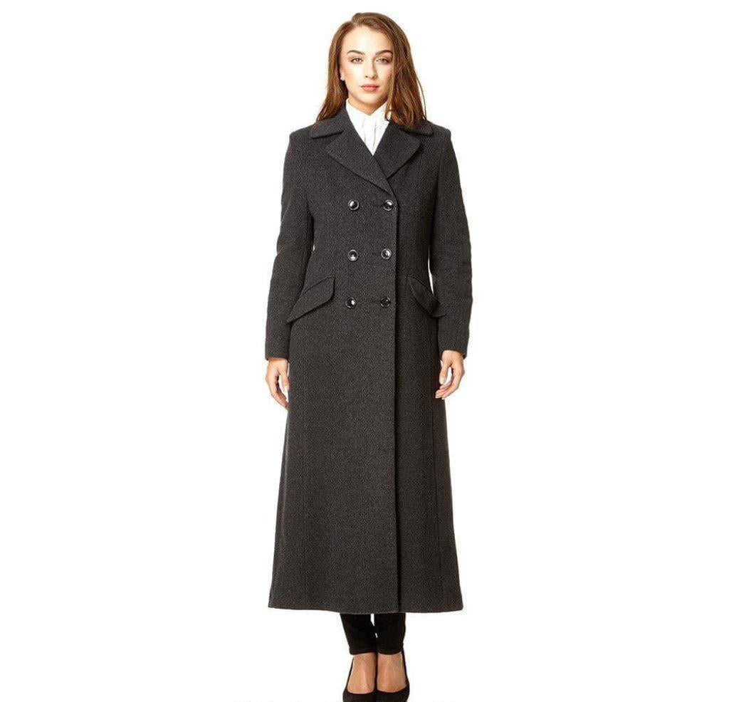 Wool Blend Double Breasted Long Coat