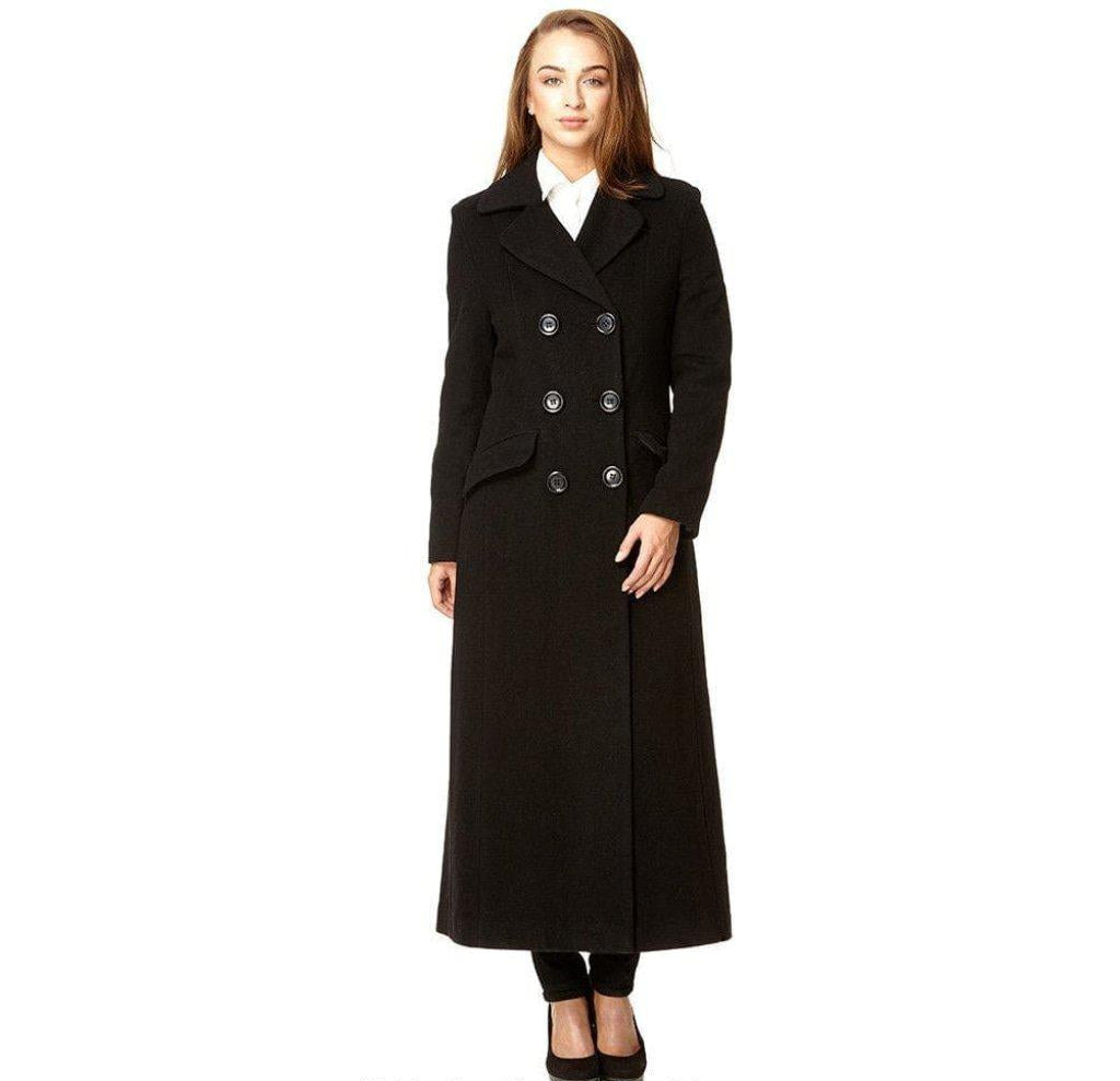 Wool Blend Double Breasted Long Coat