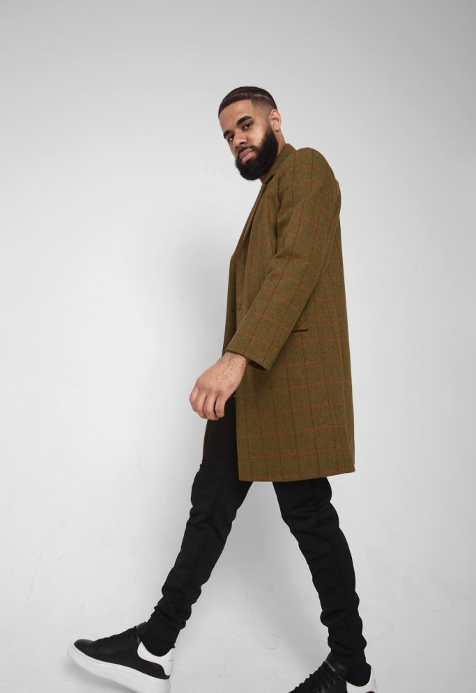 Mens Single Breasted Check Design Overcoat