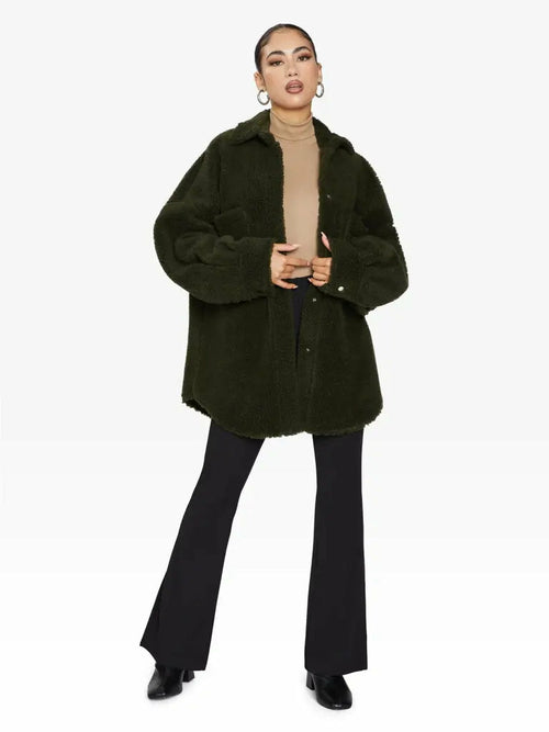 Oversized Borg Teddy Shacket with Patch Pockets