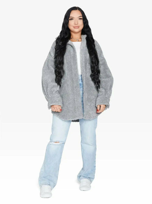 Oversized Borg Teddy Shacket with Patch Pockets