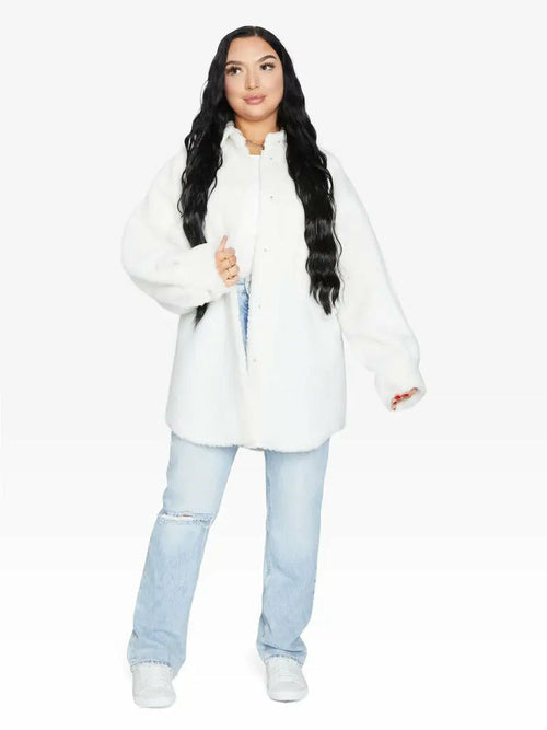 Oversized Borg Teddy Shacket with Patch Pockets
